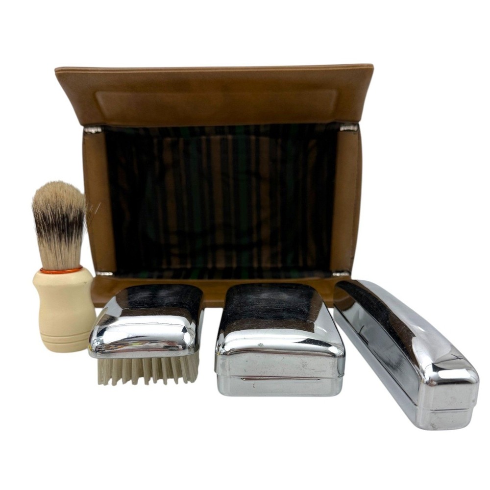 Mens Vintage Travel Toiletry Dopp Kit with Chrome Accessories - Picture 2 of 16
